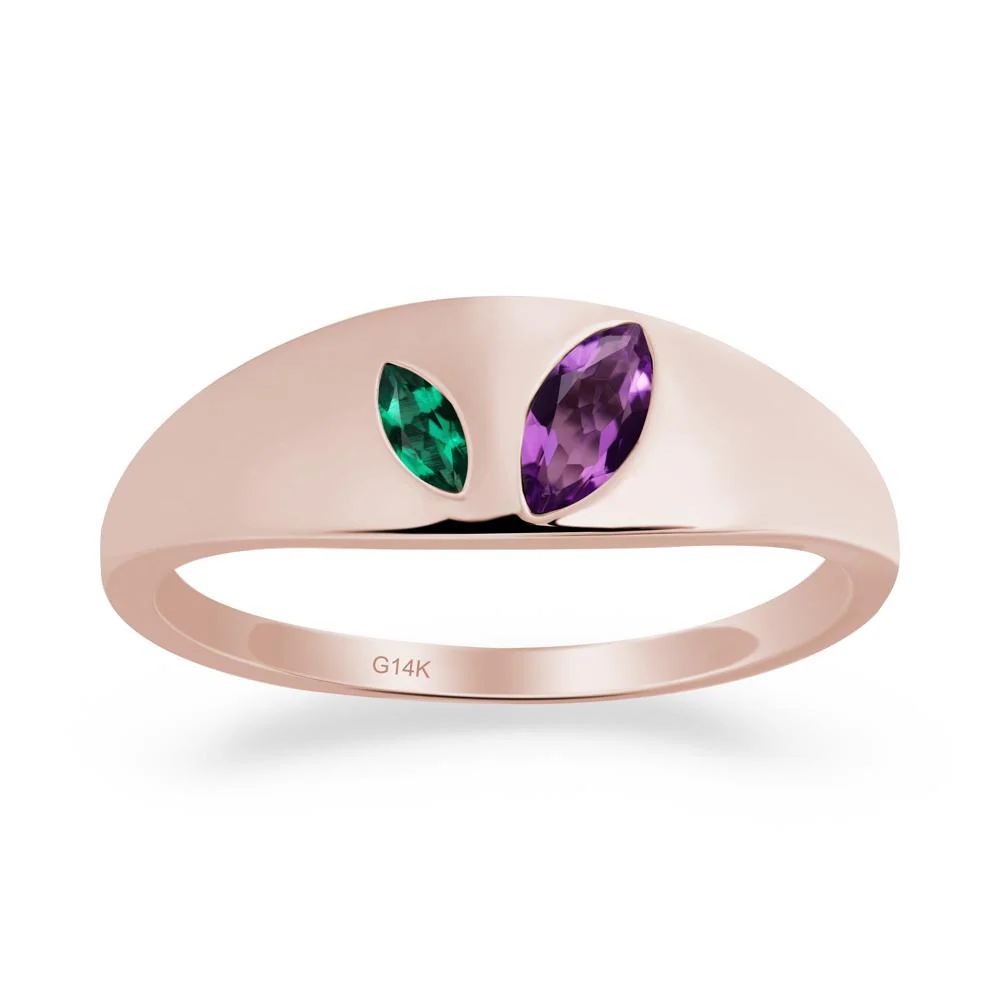 Bezel-Set Marquise Amethyst and Emerald Ring - Image 7
