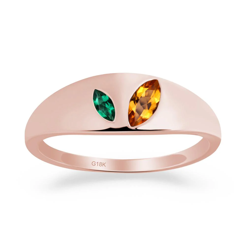Bezel-Set Marquise Citrine and Emerald Ring - Image 3