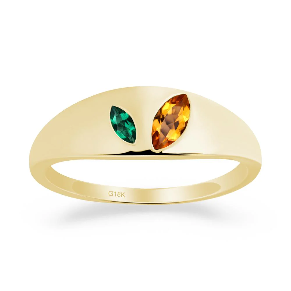 Bezel-Set Marquise Citrine and Emerald Ring - Image 5