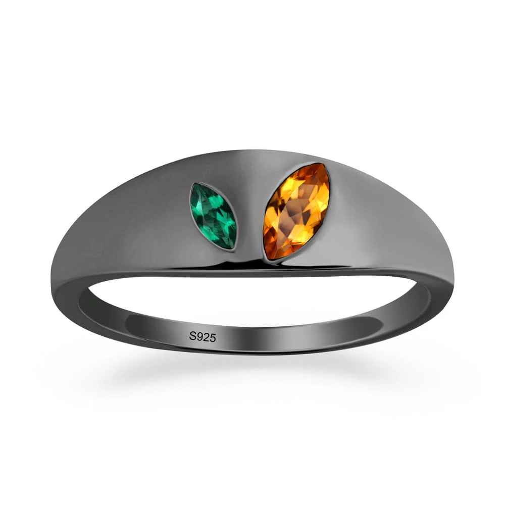 Bezel-Set Marquise Citrine and Emerald Ring - Image 6