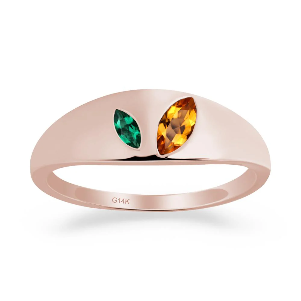 Bezel-Set Marquise Citrine and Emerald Ring - Image 7