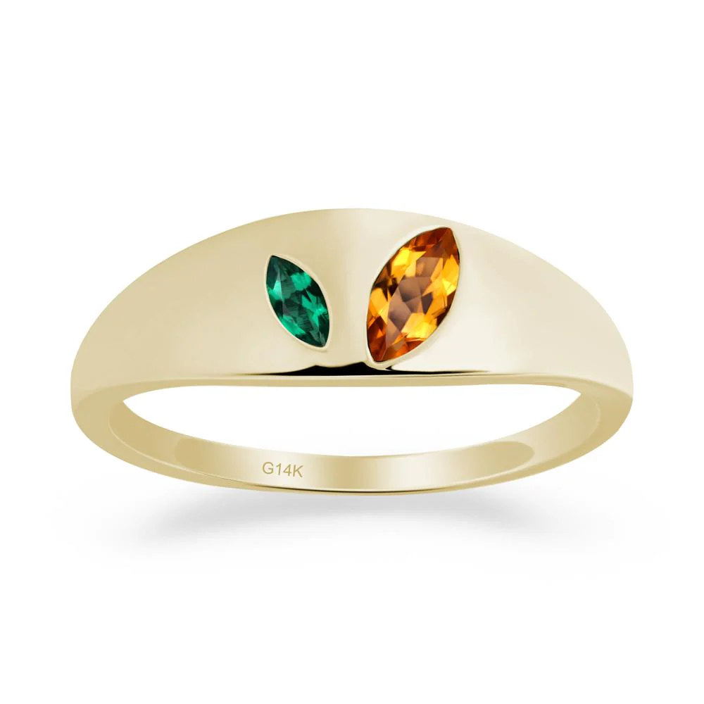 Bezel-Set Marquise Citrine and Emerald Ring - Image 8