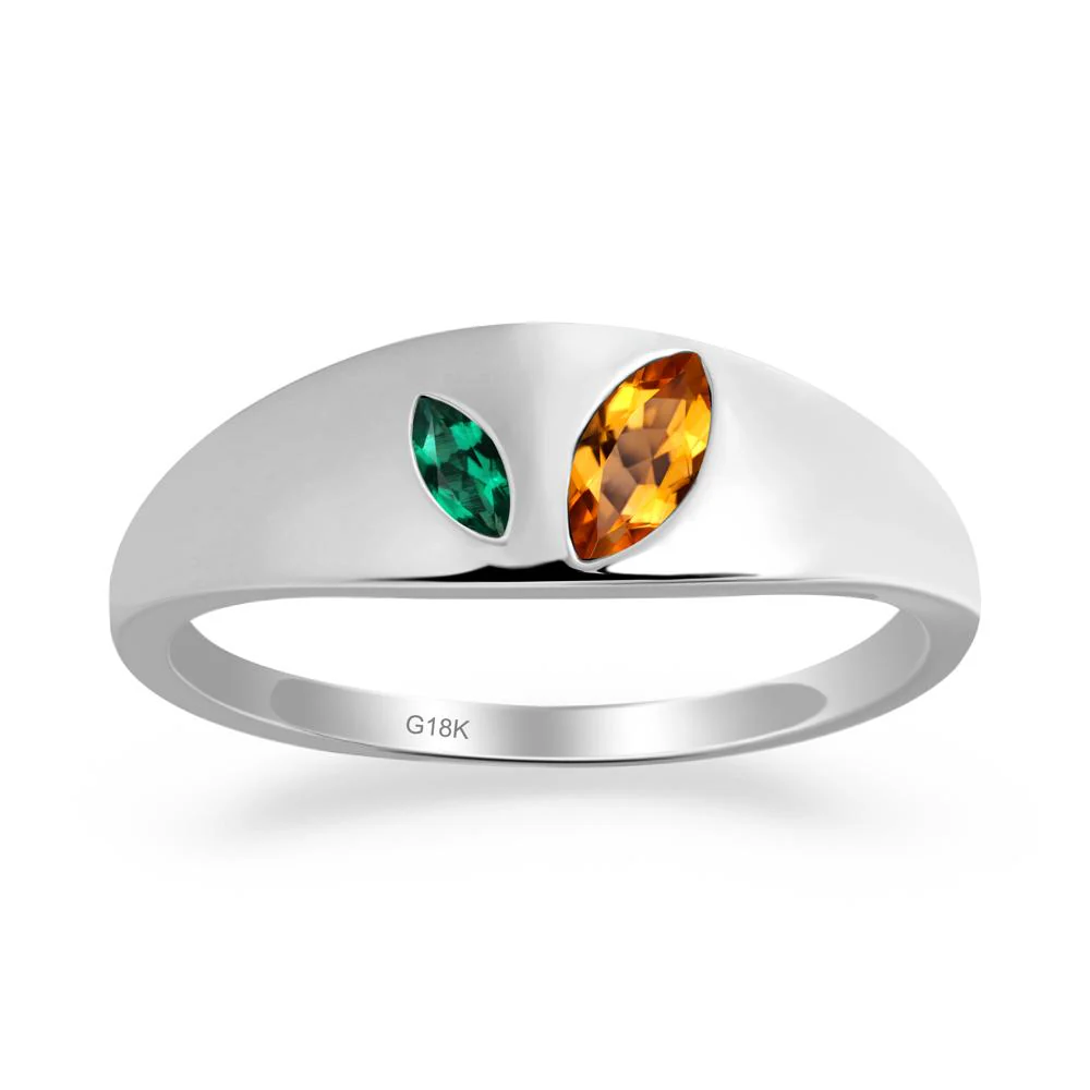 Bezel-Set Marquise Citrine and Emerald Ring - Image 9