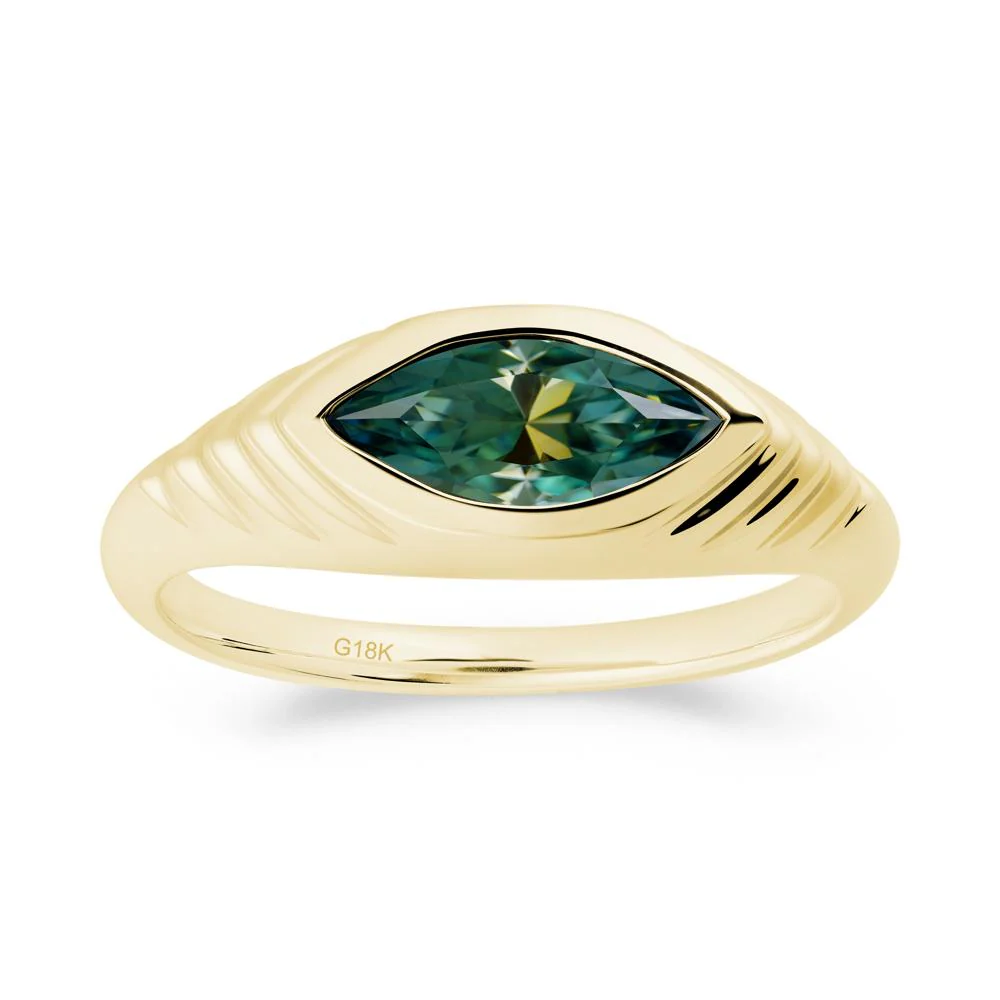 Bezel Set Marquise Green Moissanite Ring - Image 3