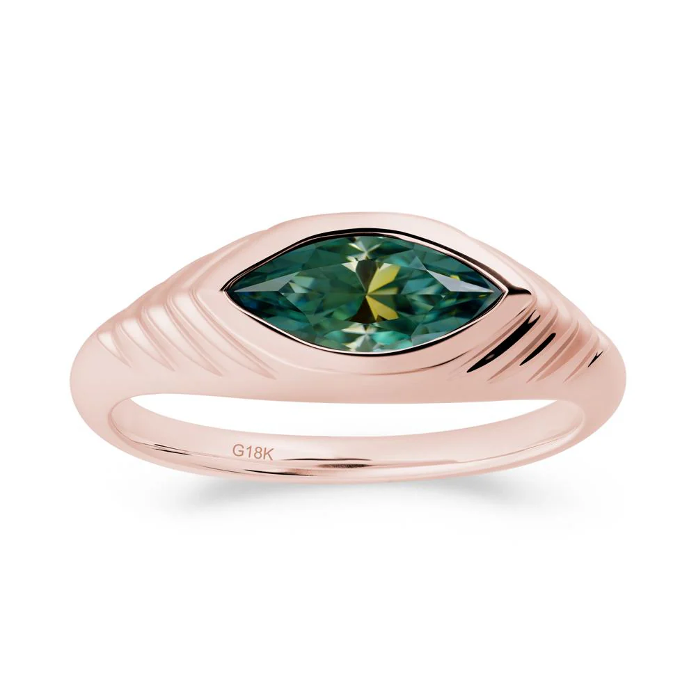 Bezel Set Marquise Green Moissanite Ring - Image 6