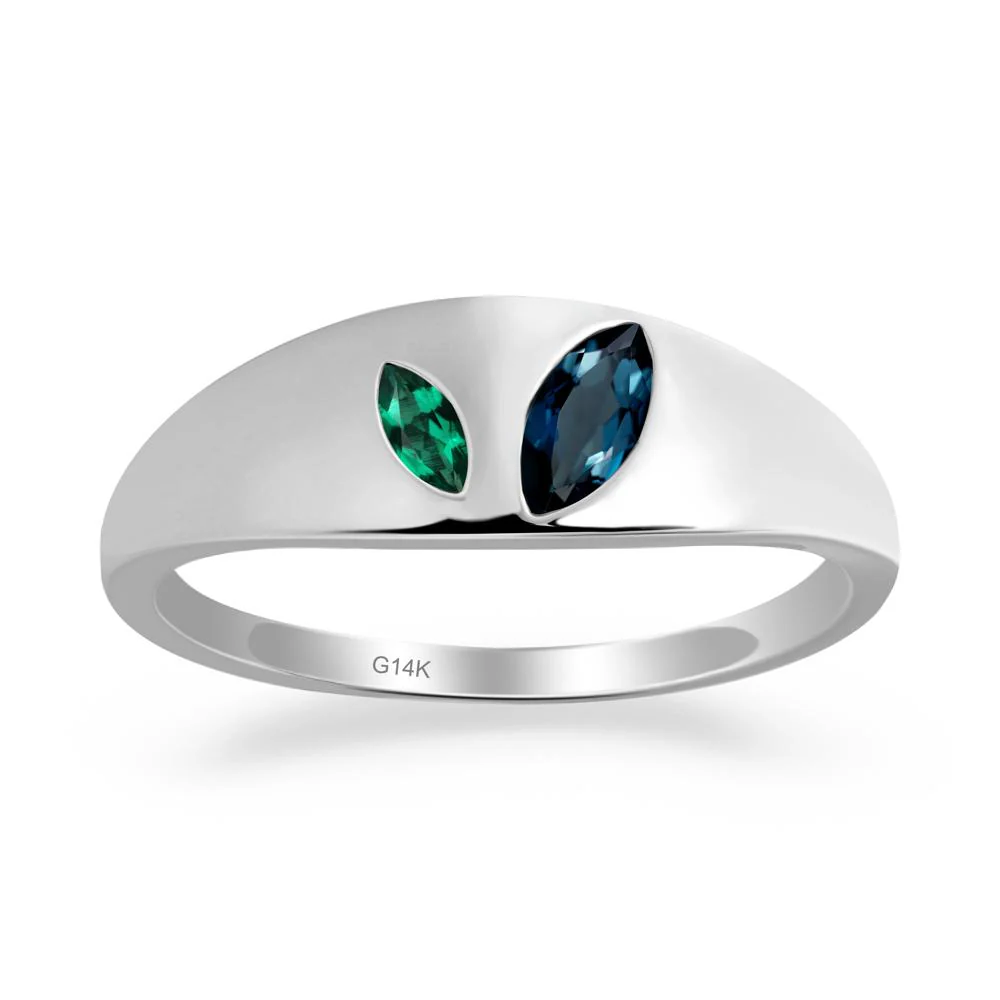 Bezel-Set Marquise London Blue Topaz and Emerald Ring - Image 6