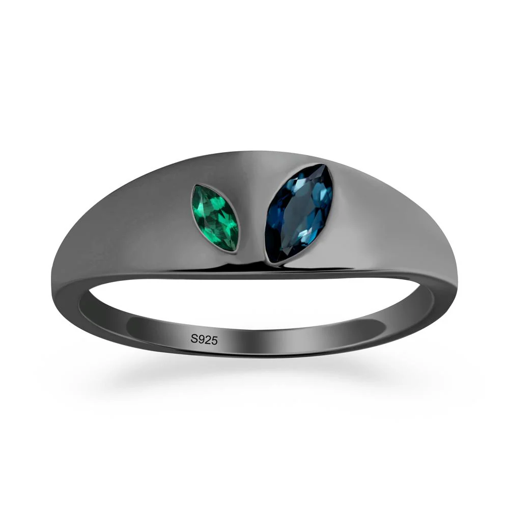 Bezel-Set Marquise London Blue Topaz and Emerald Ring - Image 7