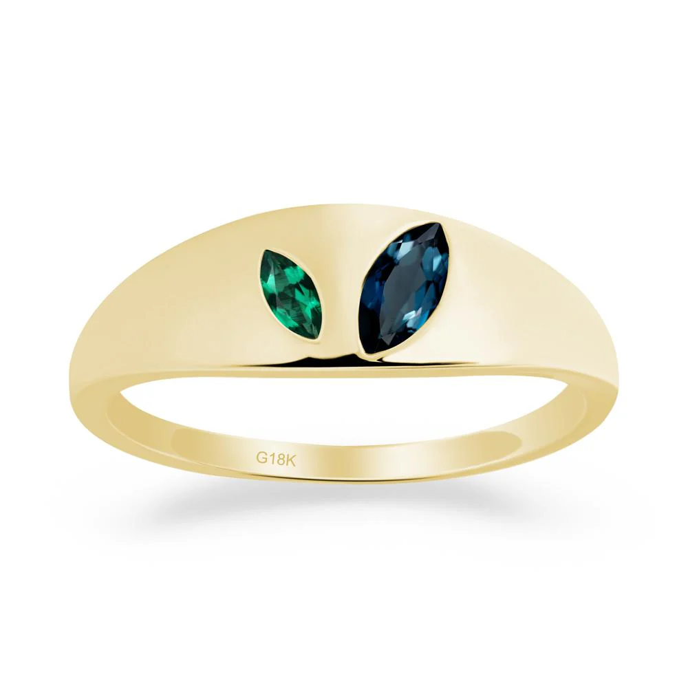 Bezel-Set Marquise London Blue Topaz and Emerald Ring - Image 8