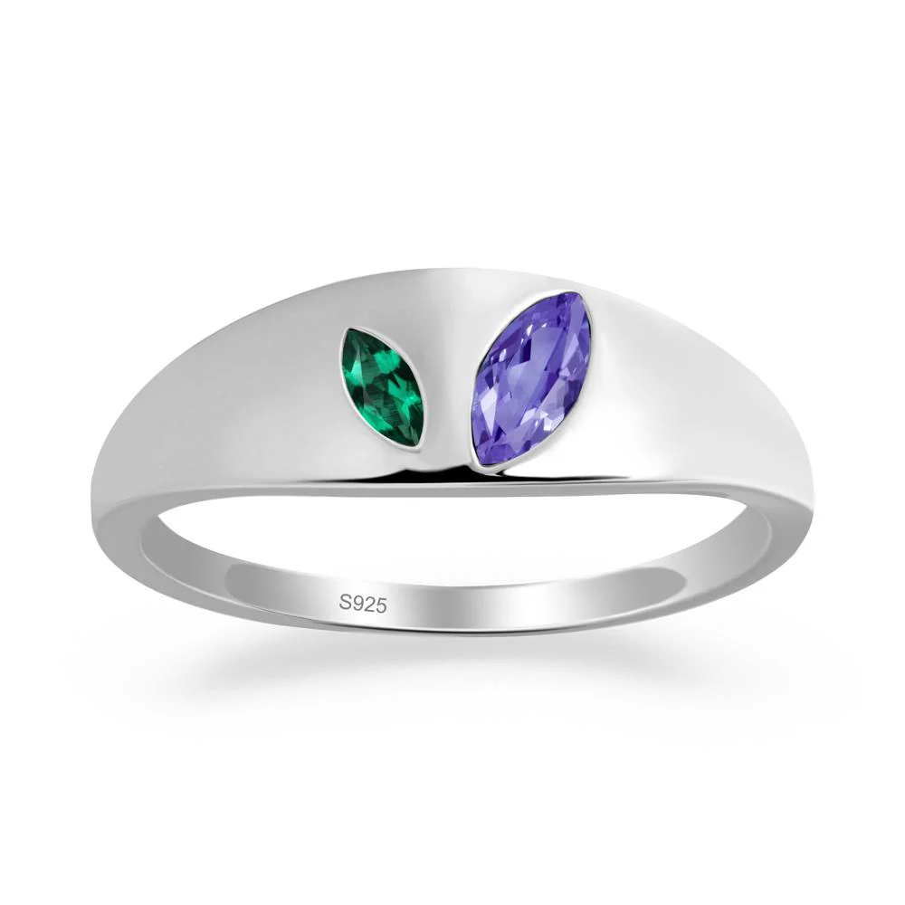 Bezel-Set Marquise Tanzanite and Emerald Ring
