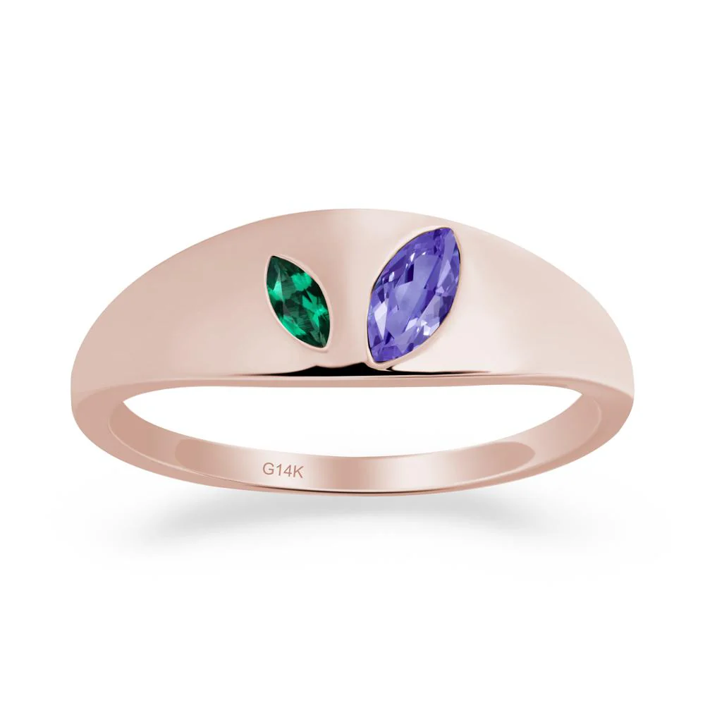Bezel-Set Marquise Tanzanite and Emerald Ring - Image 3