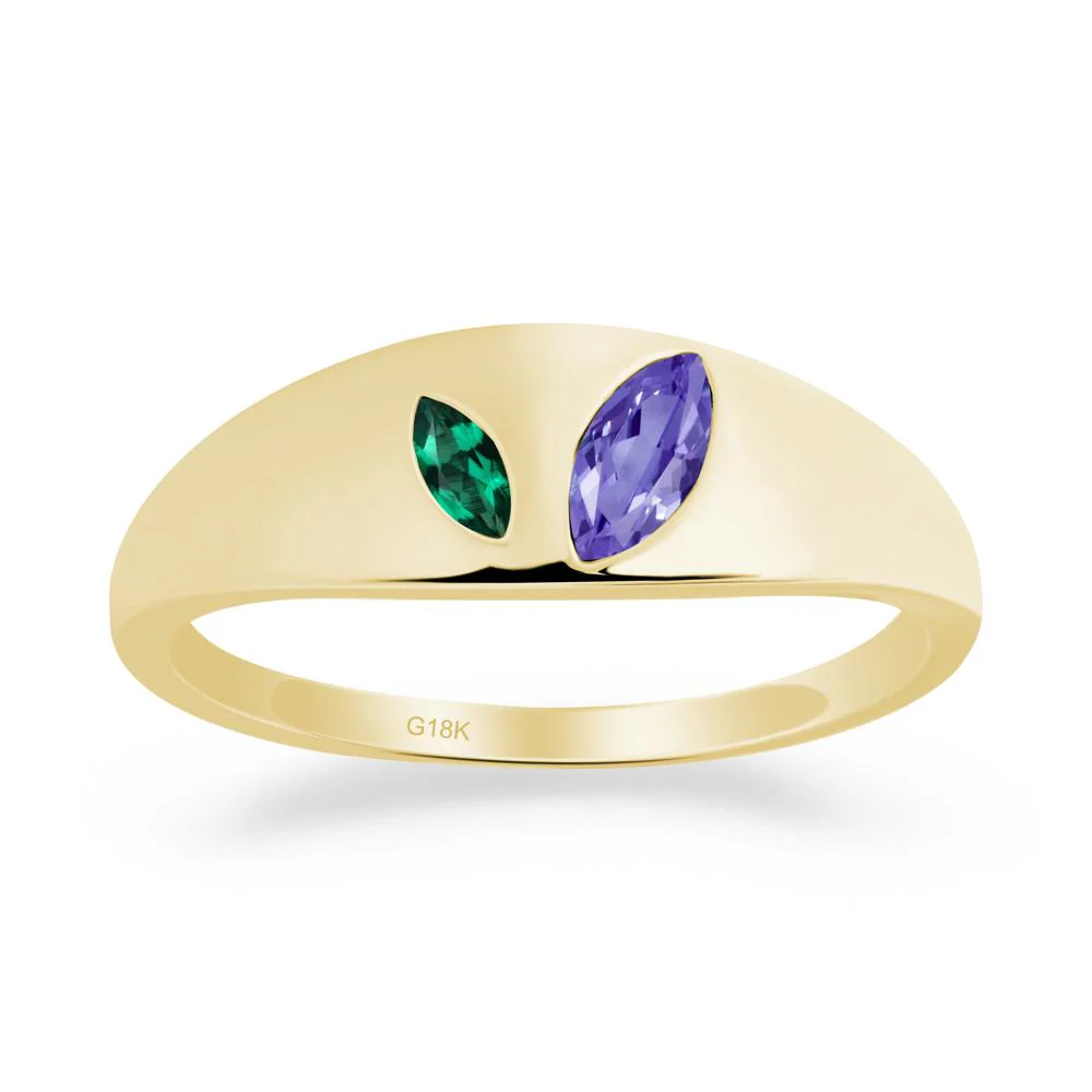Bezel-Set Marquise Tanzanite and Emerald Ring - Image 6
