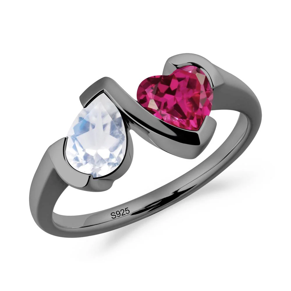 Bezel Set Moonstone and Ruby Toi Et Moi Ring - Image 5