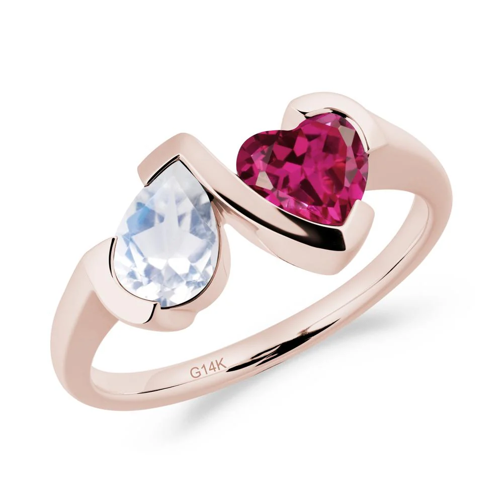 Bezel Set Moonstone and Ruby Toi Et Moi Ring - Image 9