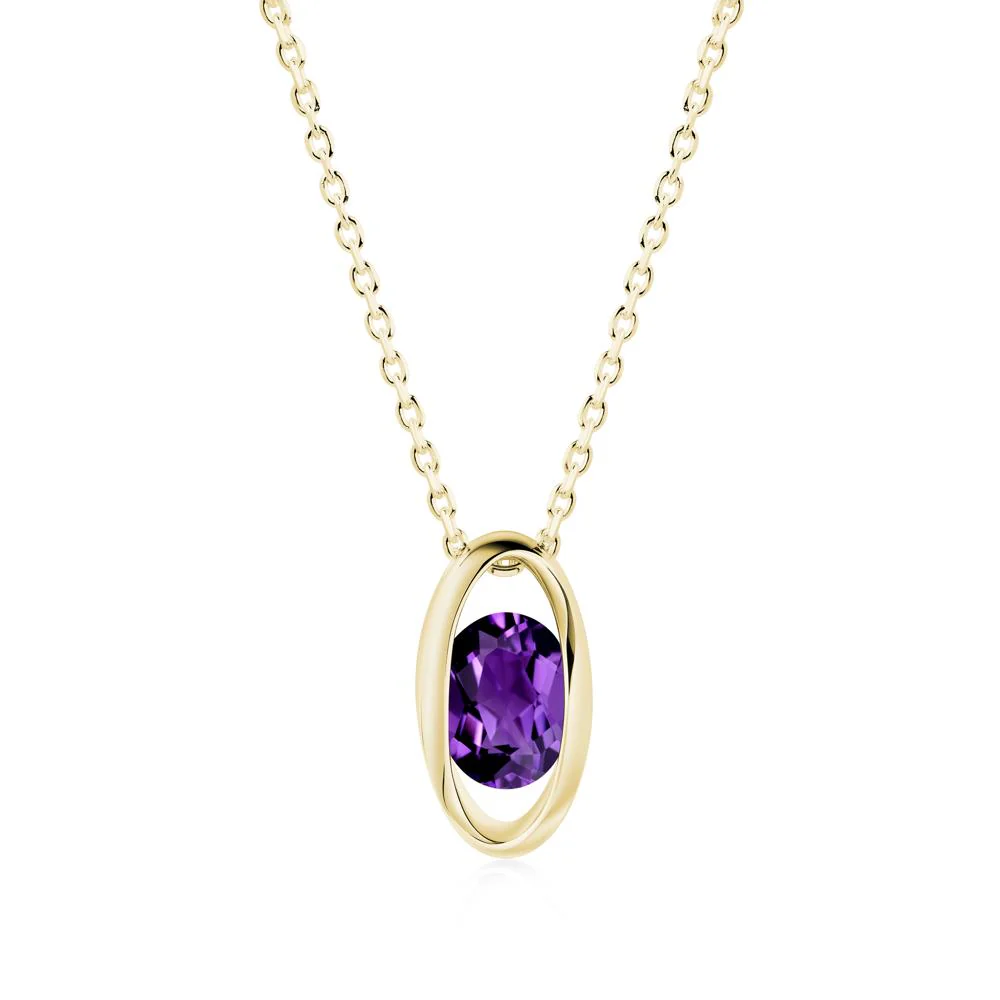 Bezel-Set Oval Amethyst Solitaire Pendant Necklace - Image 2