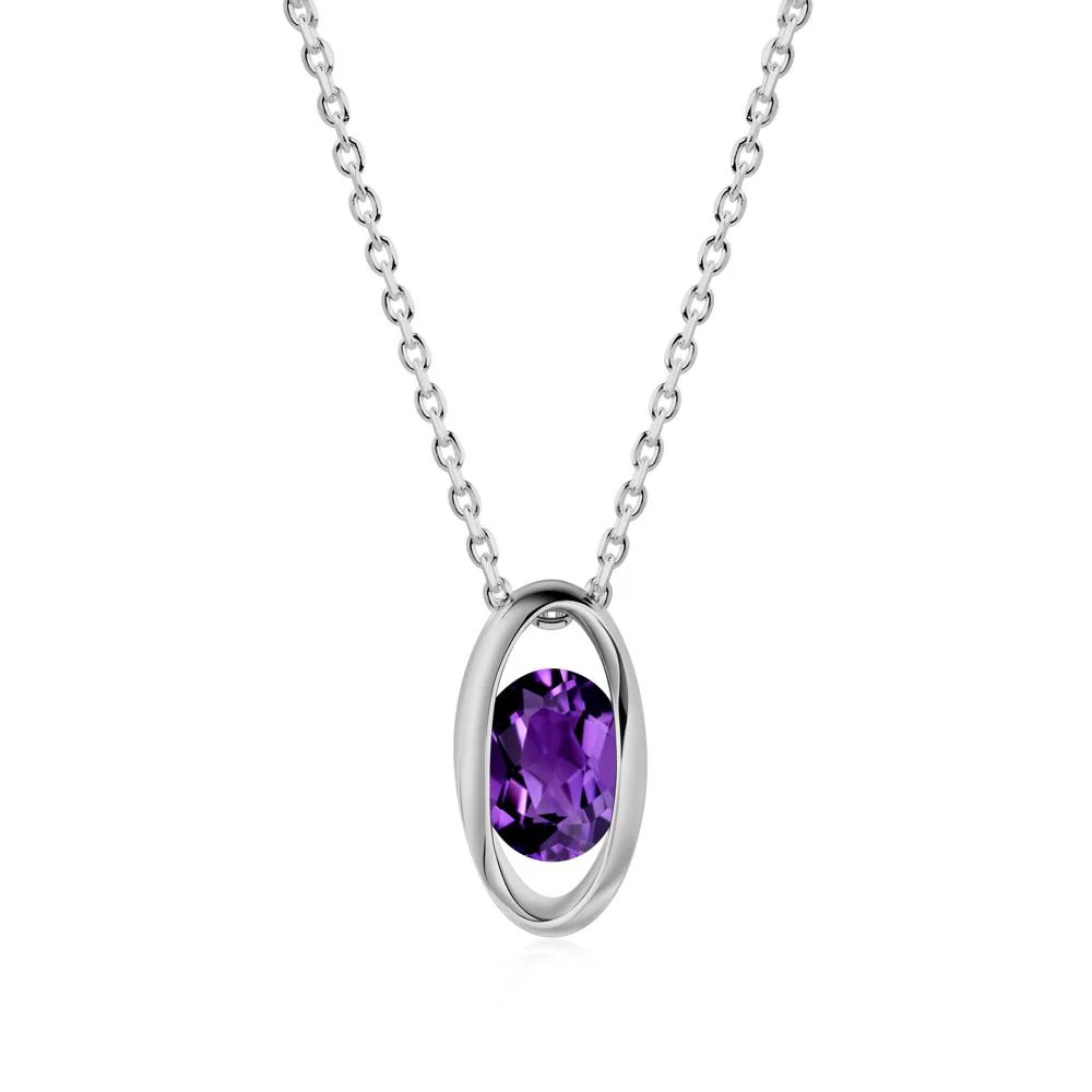 Bezel-Set Oval Amethyst Solitaire Pendant Necklace - Image 3