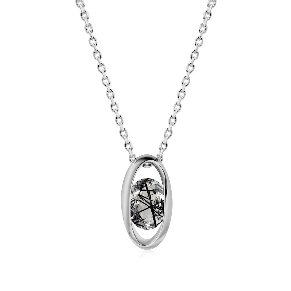 Bezel-Set Oval Black Rutilated Quartz Solitaire Pendant Necklace - Image 6