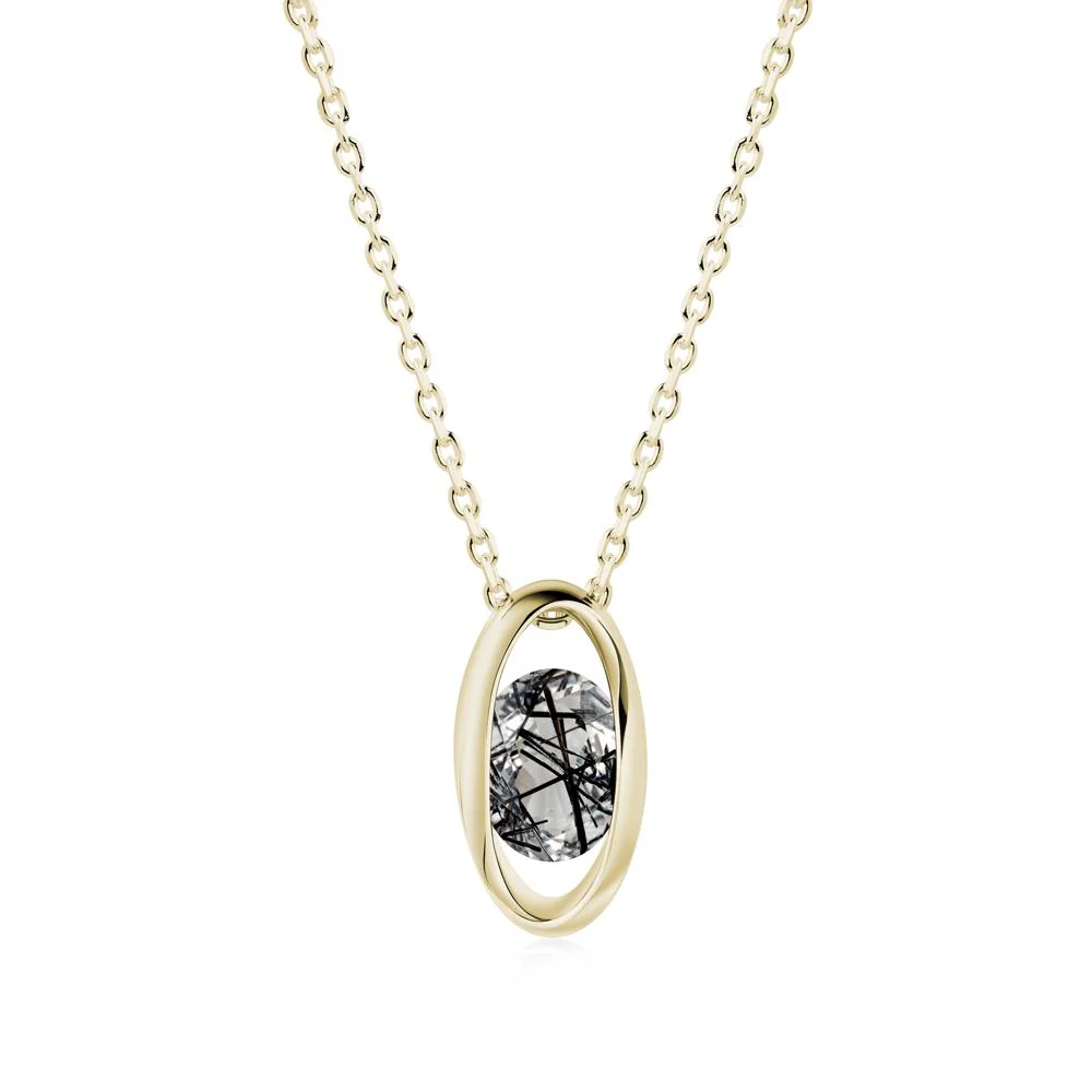 Bezel-Set Oval Black Rutilated Quartz Solitaire Pendant Necklace - Image 9