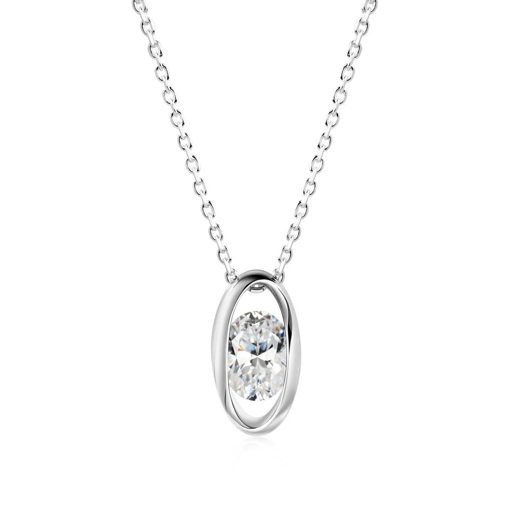 Bezel-Set Oval Cubic Zirconia Solitaire Pendant Necklace - Image 4