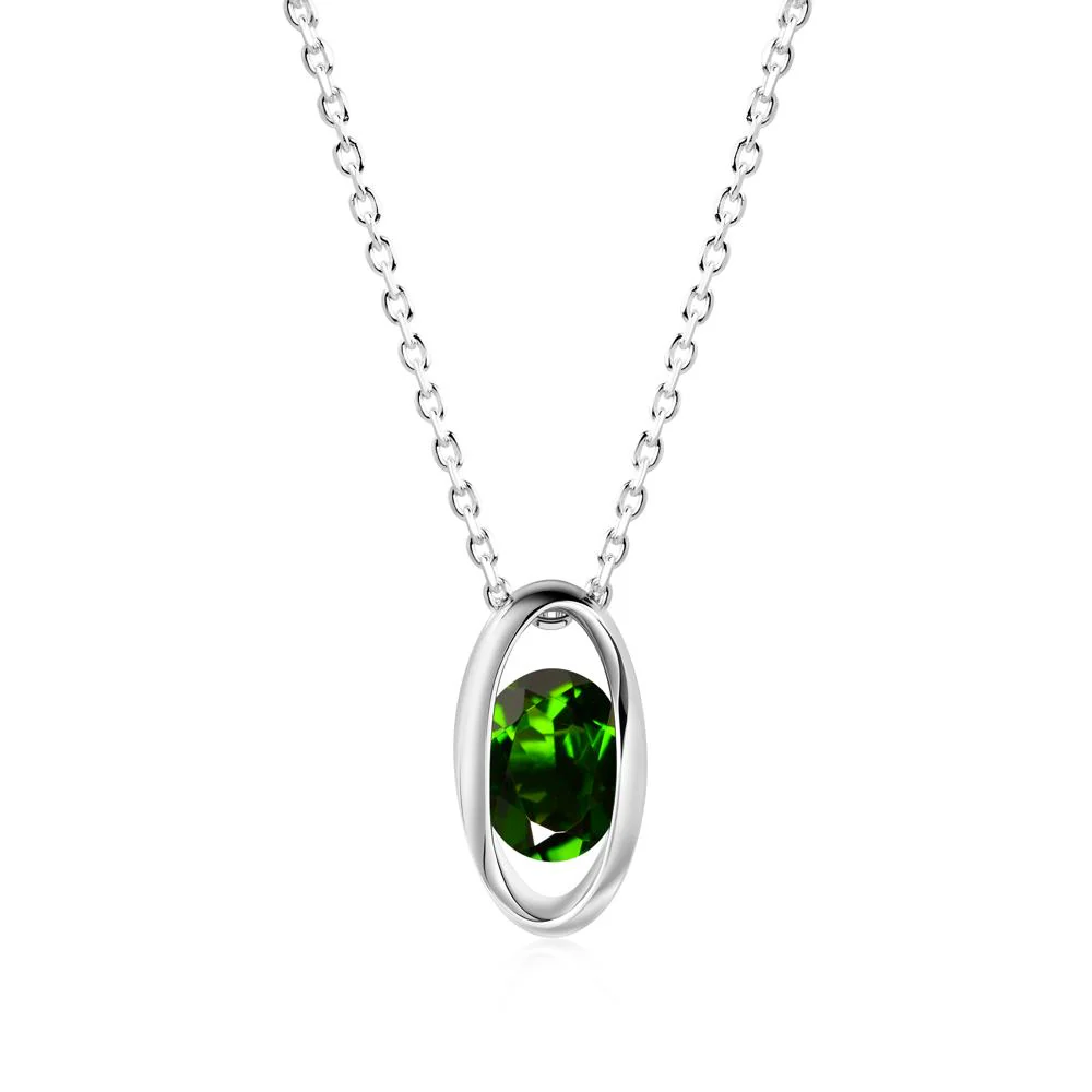 Bezel-Set Oval Diopside Solitaire Pendant Necklace - Image 4