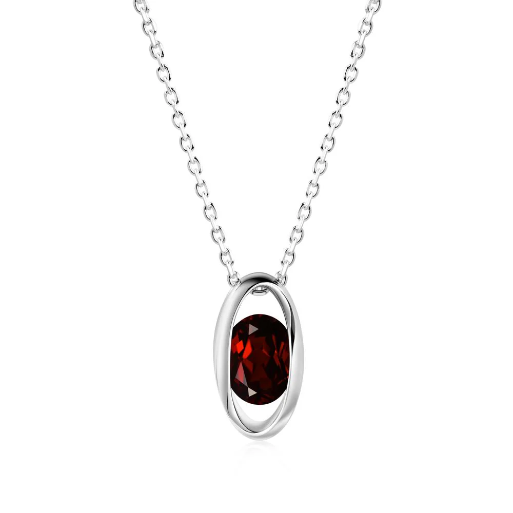 Bezel-Set Oval Garnet Solitaire Pendant Necklace - Image 2