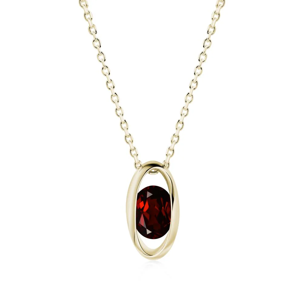 Bezel-Set Oval Garnet Solitaire Pendant Necklace - Image 3