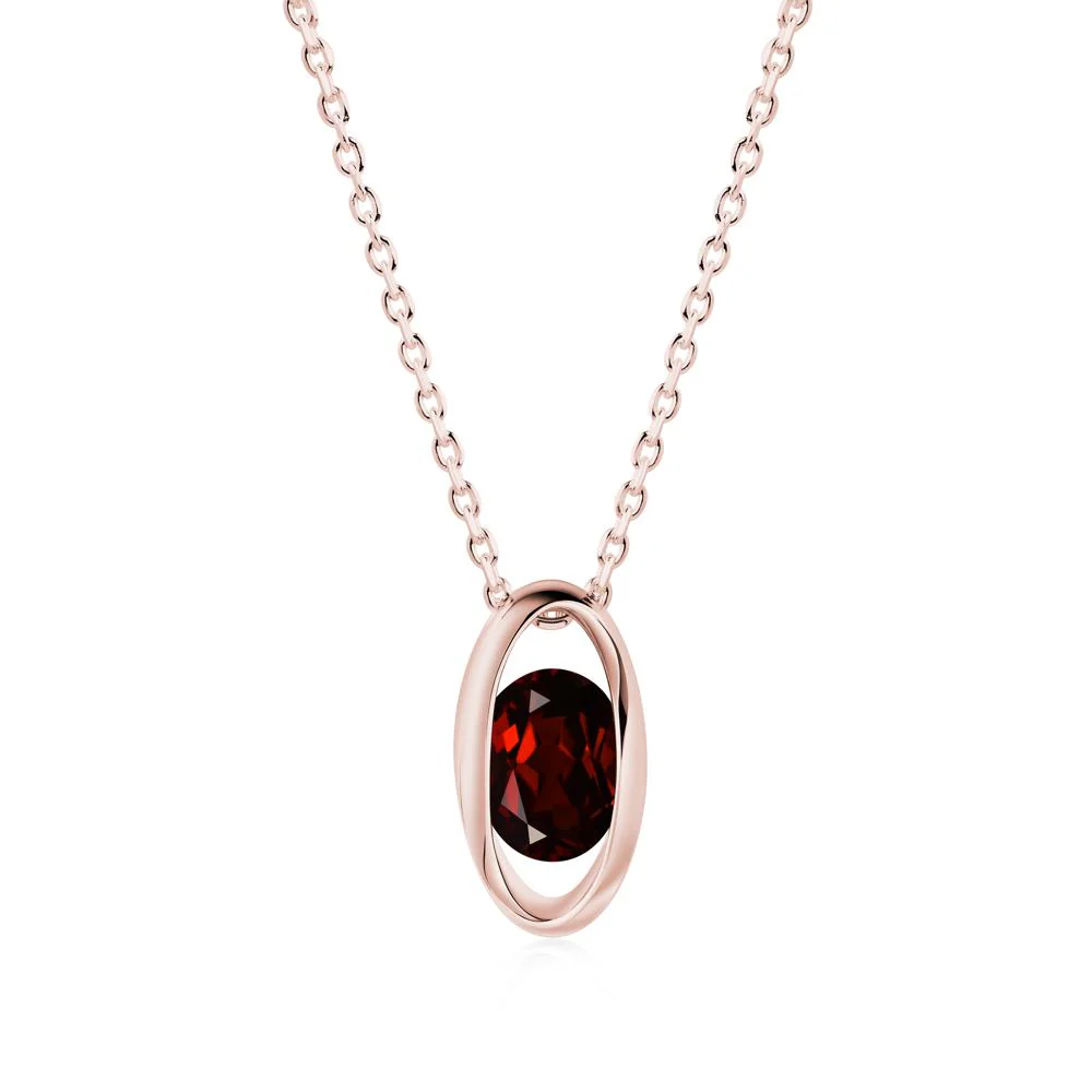 Bezel-Set Oval Garnet Solitaire Pendant Necklace - Image 9