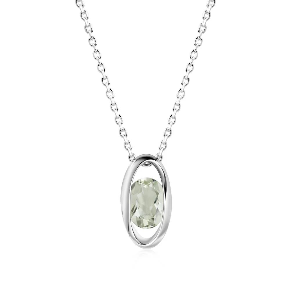 Bezel-Set Oval Green Amethyst Solitaire Pendant Necklace - Image 2