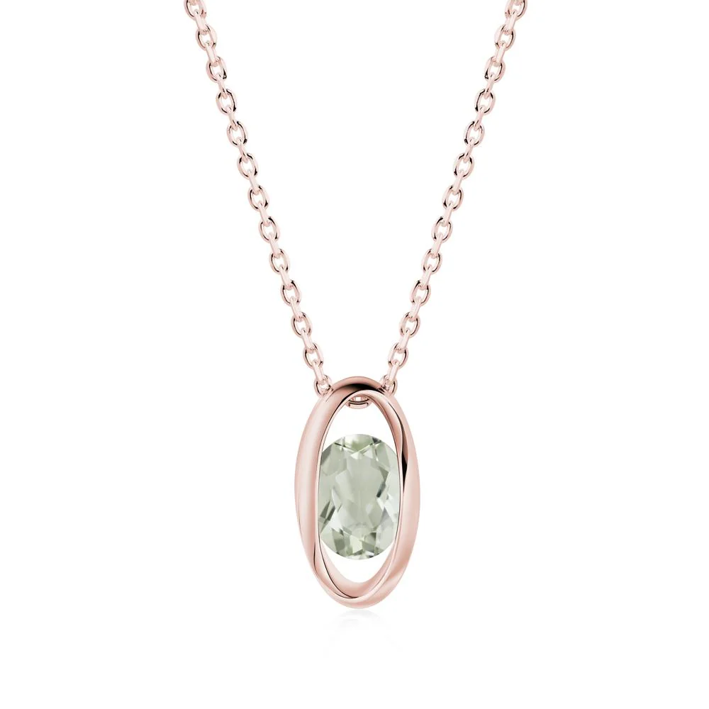 Bezel-Set Oval Green Amethyst Solitaire Pendant Necklace - Image 3