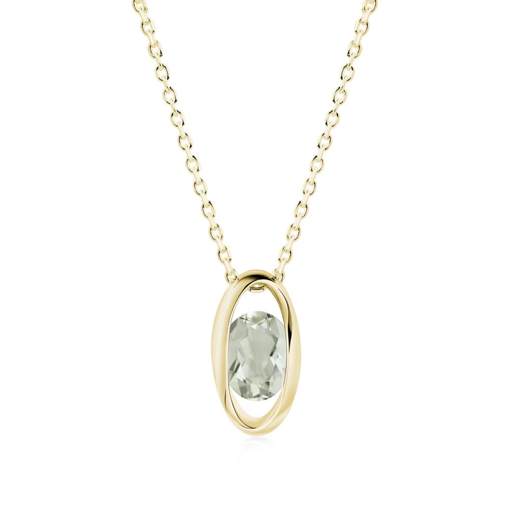 Bezel-Set Oval Green Amethyst Solitaire Pendant Necklace - Image 6
