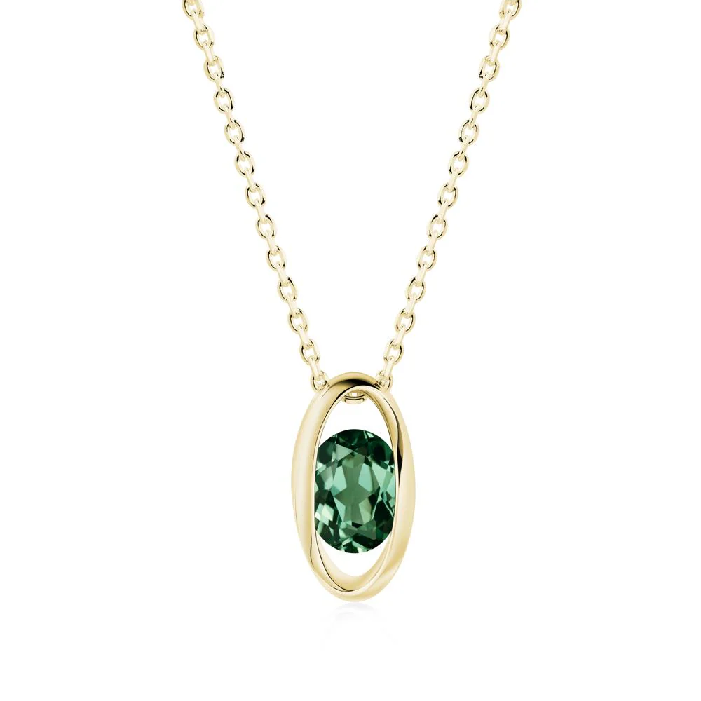 Bezel-Set Oval Green Sapphire Solitaire Pendant Necklace - Image 8