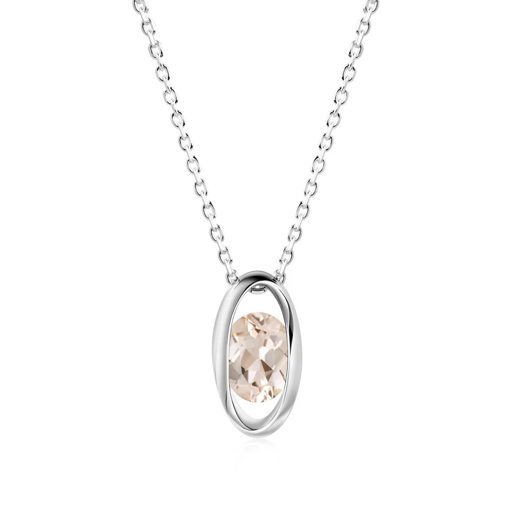 Bezel-Set Oval Morganite Solitaire Pendant Necklace - Image 3