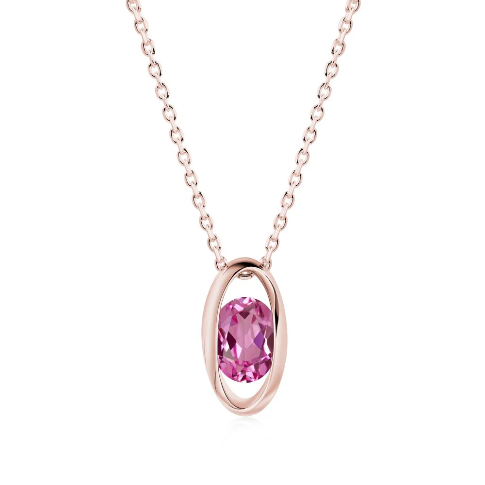 Bezel-Set Oval Pink Sapphire Solitaire Pendant Necklace - Image 8