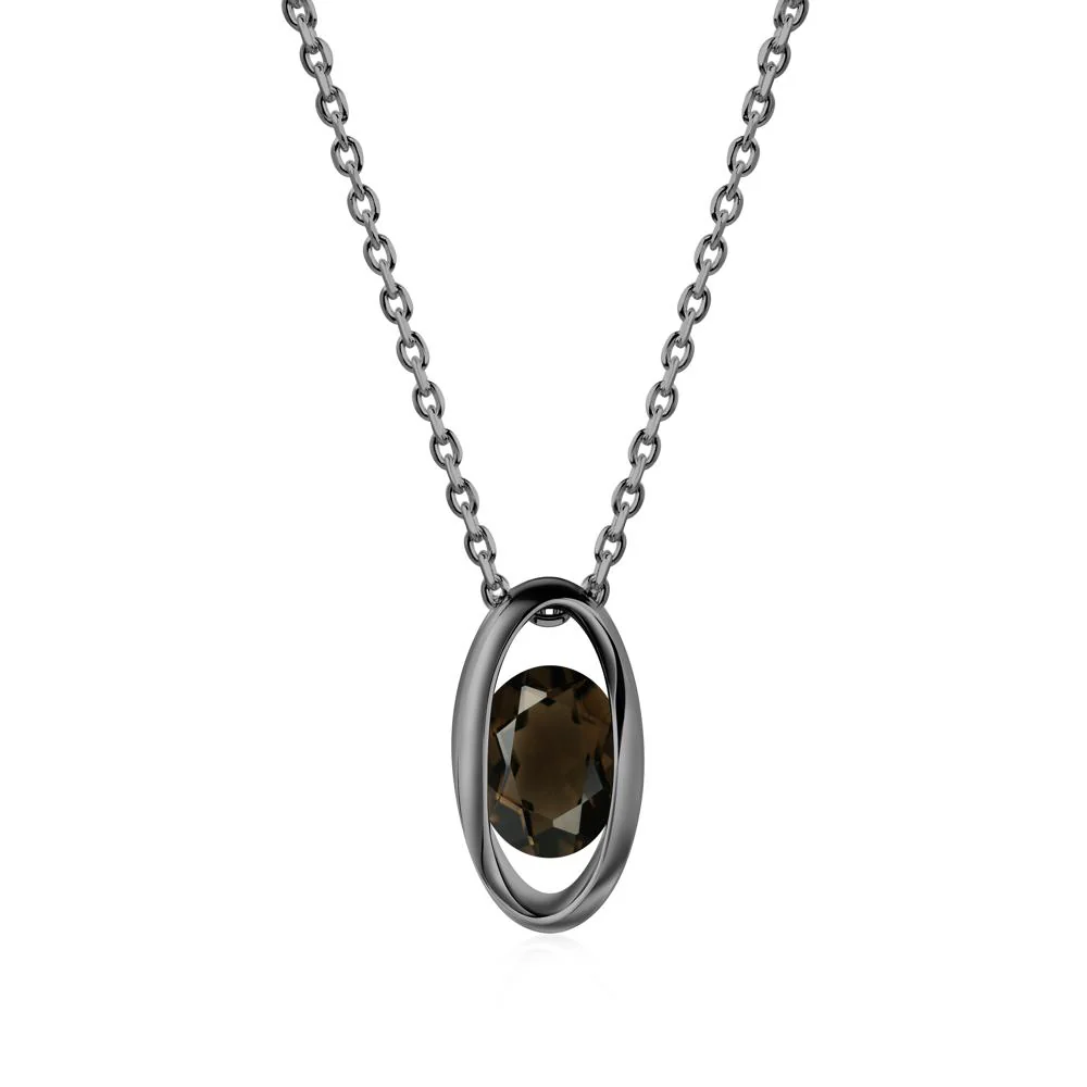 Bezel-Set Oval Smoky Quartz Solitaire Pendant Necklace - Image 8