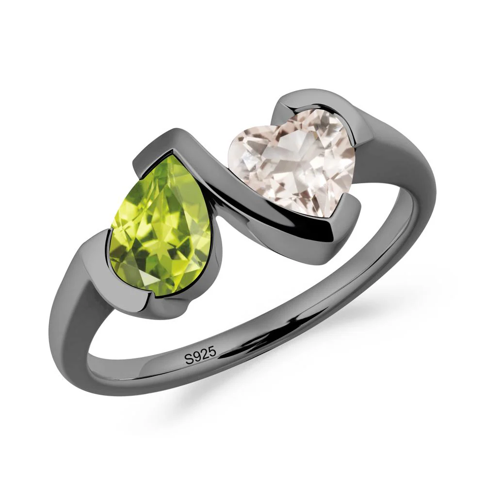 Bezel Set Peridot and Morganite Toi Et Moi Ring - Image 2