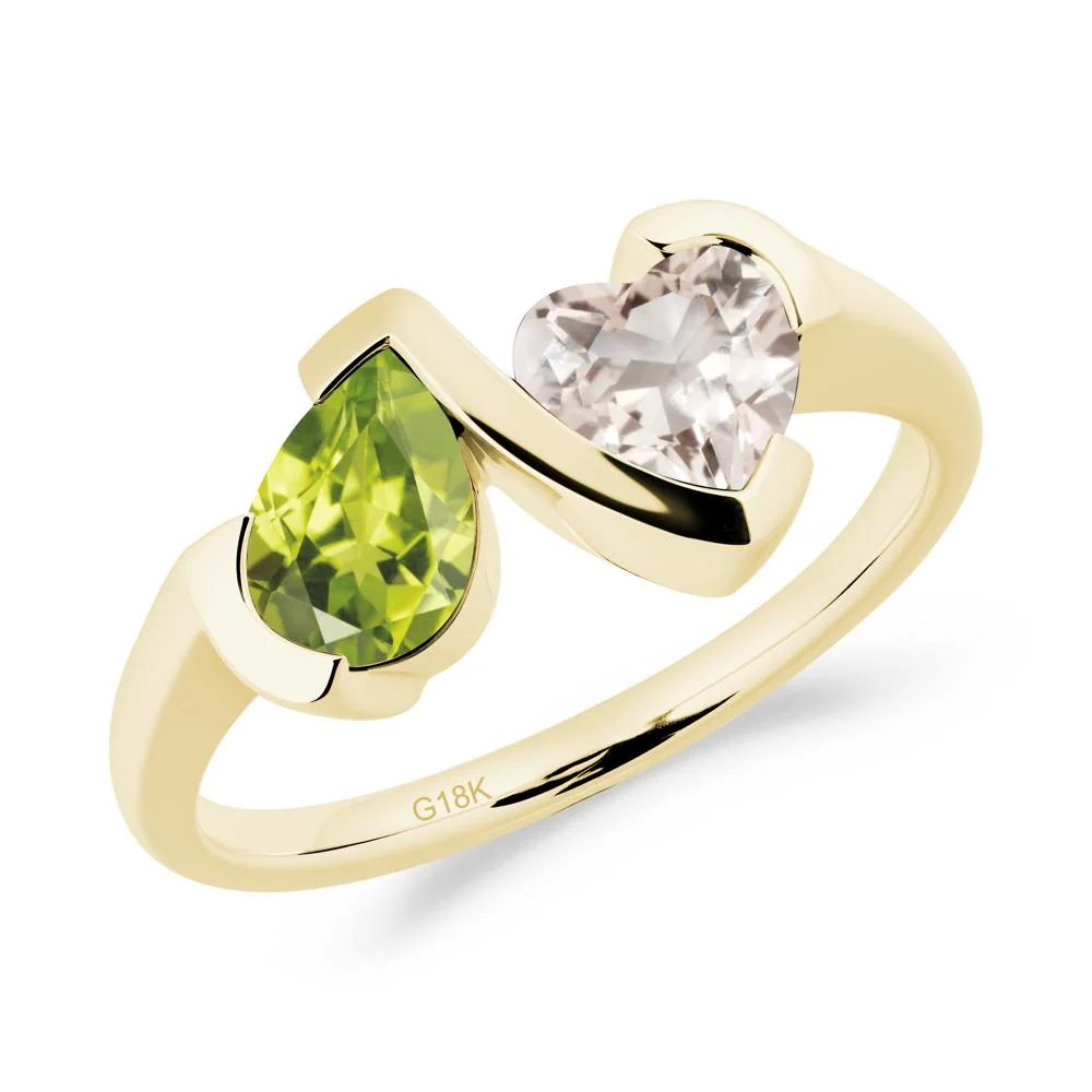 Bezel Set Peridot and Morganite Toi Et Moi Ring - Image 4