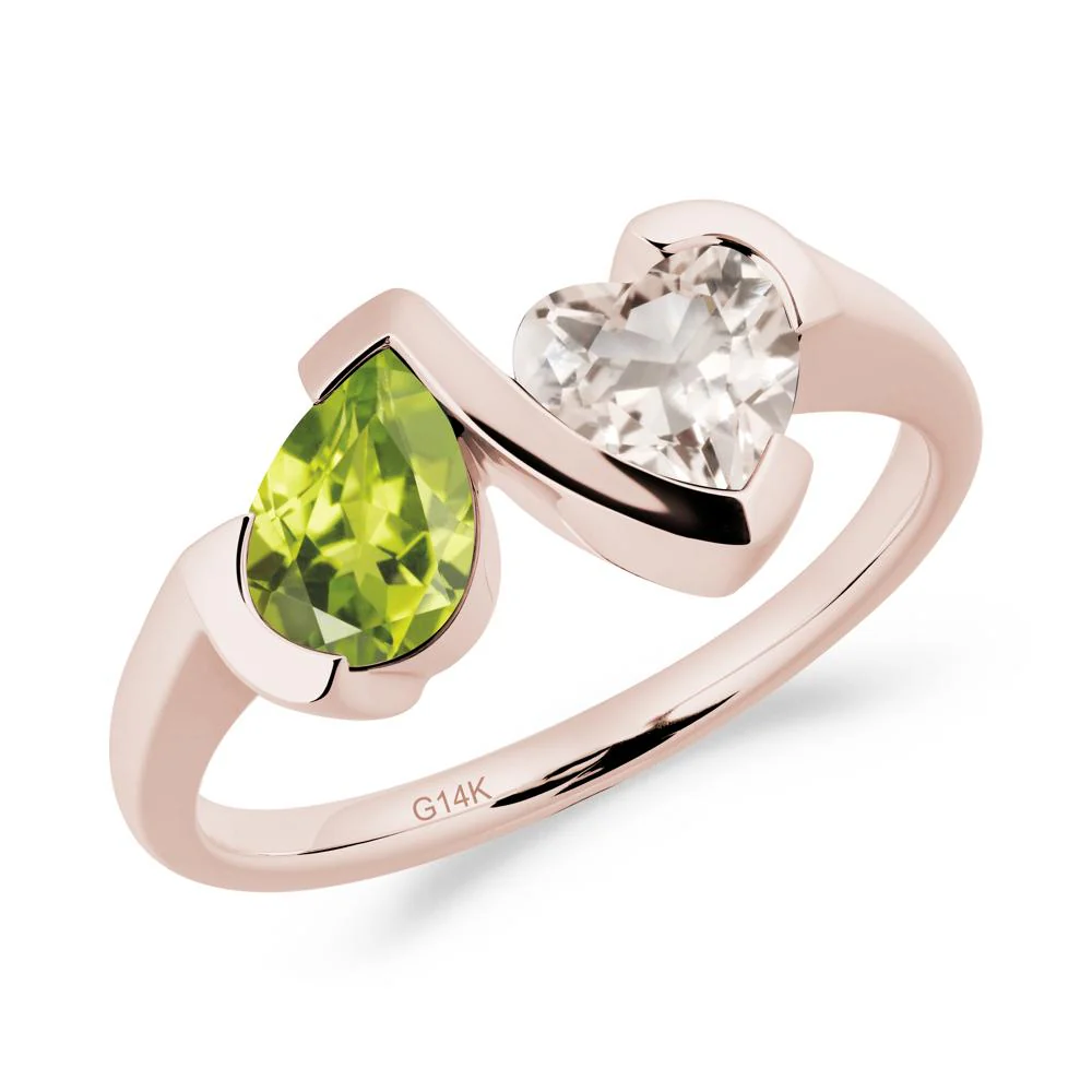 Bezel Set Peridot and Morganite Toi Et Moi Ring - Image 5