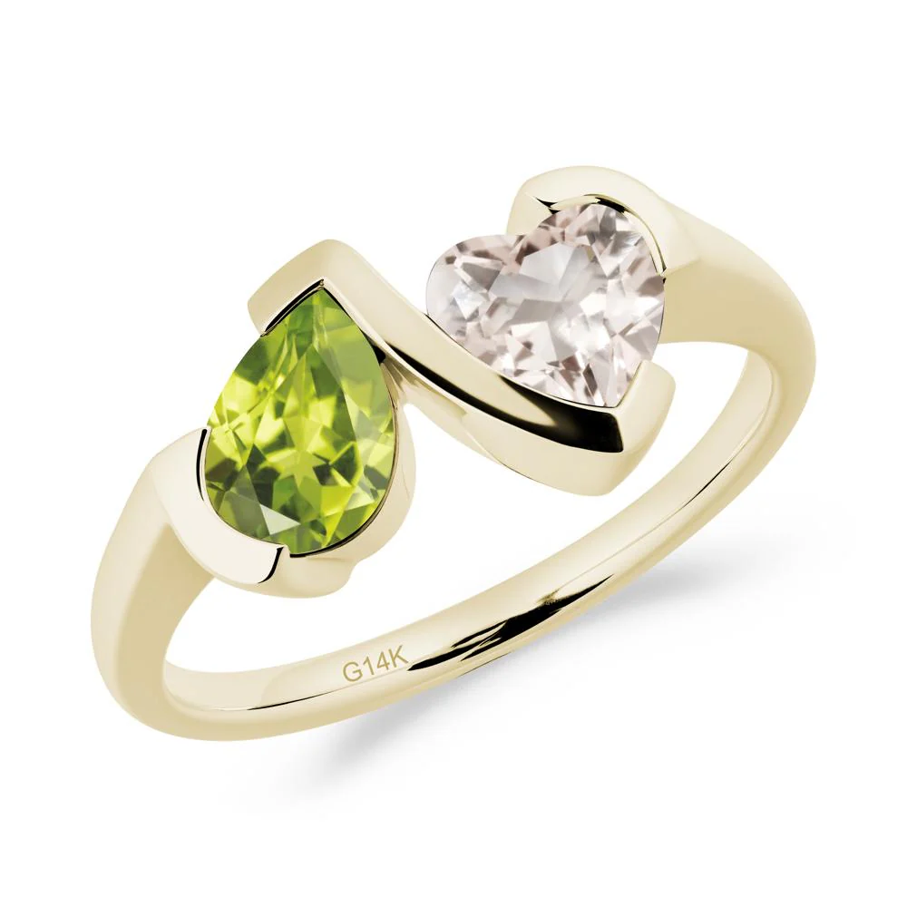 Bezel Set Peridot and Morganite Toi Et Moi Ring - Image 6