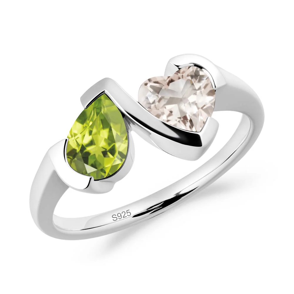 Bezel Set Peridot and Morganite Toi Et Moi Ring - Image 9