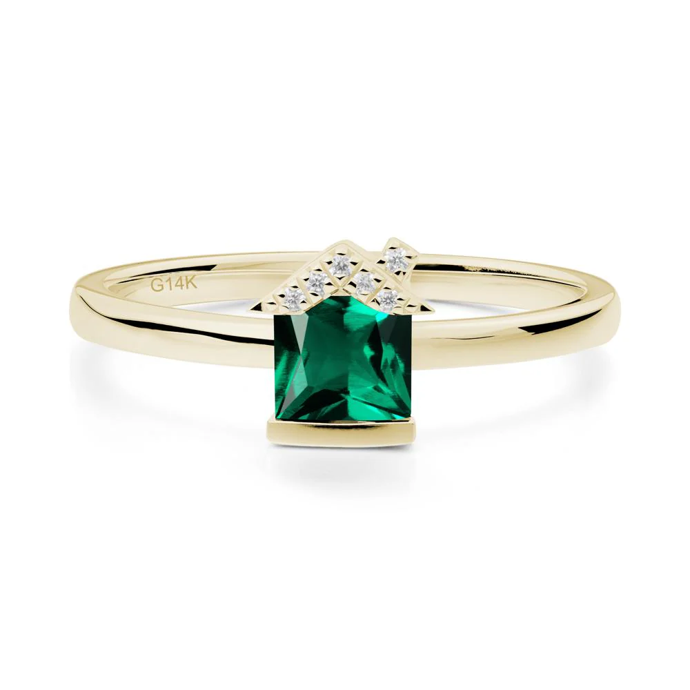 Bezel Set Princess Cut Emerald Ring - Image 5