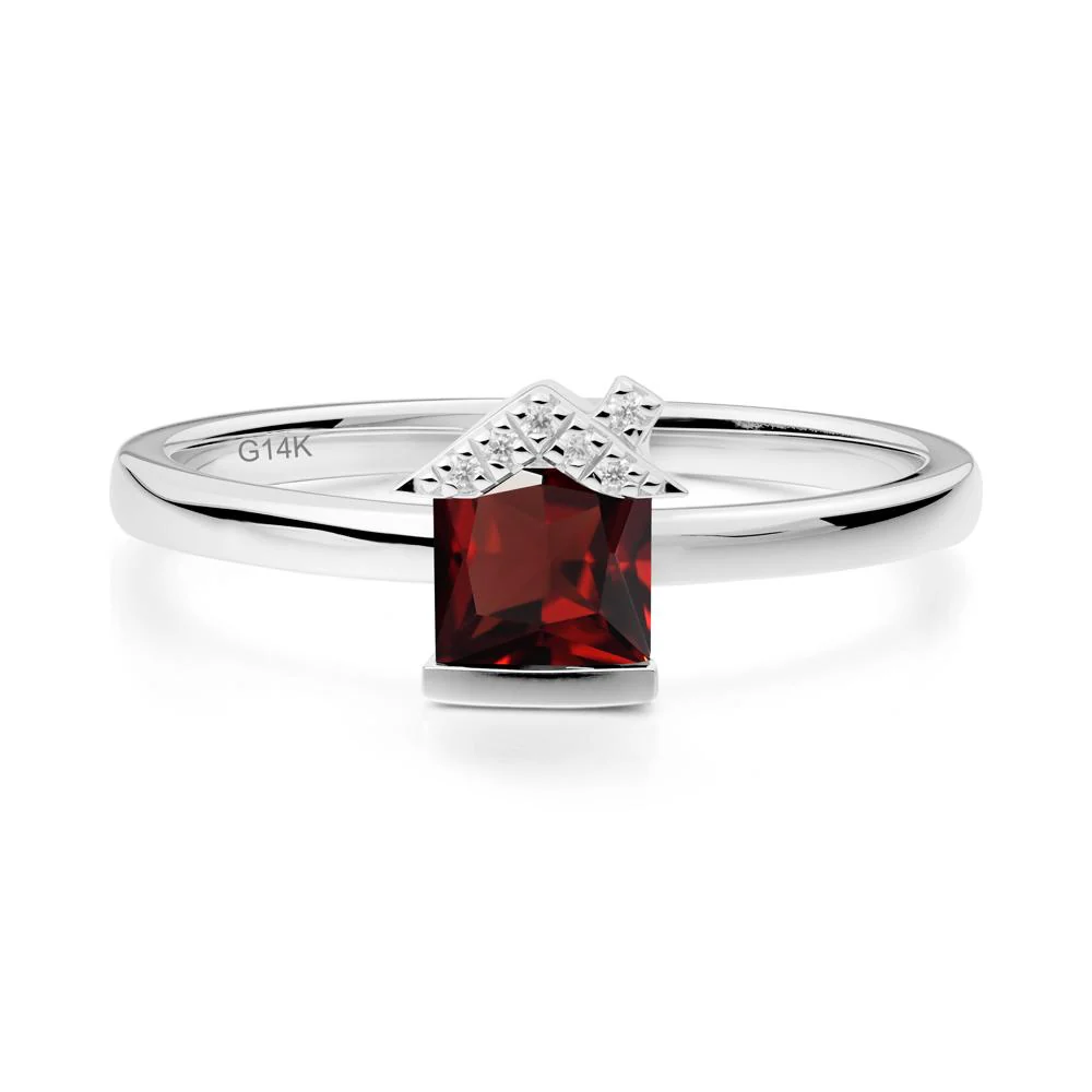 Bezel Set Princess Cut Garnet Ring