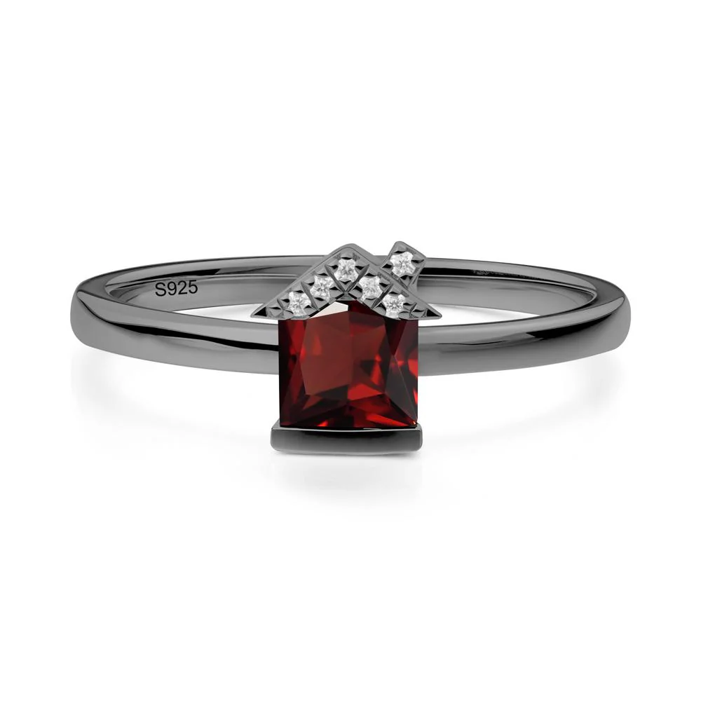 Bezel Set Princess Cut Garnet Ring - Image 2