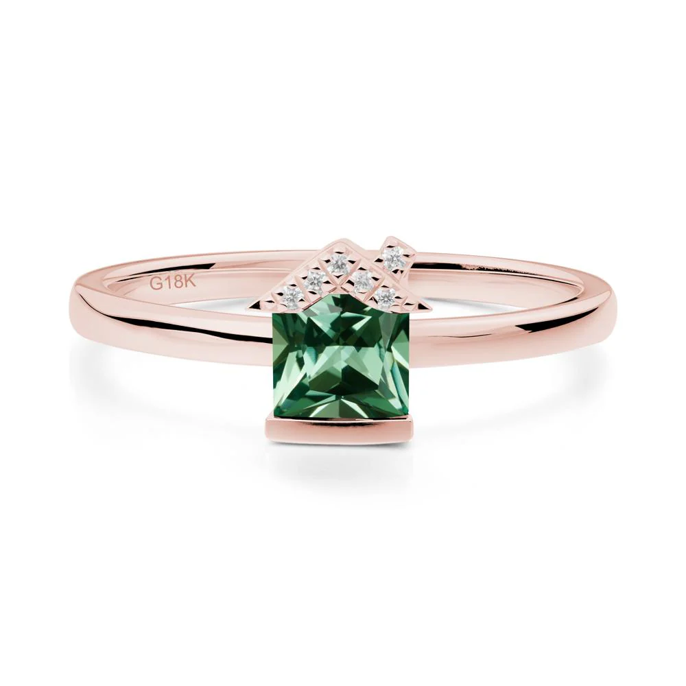 Bezel Set Princess Cut Green Sapphire Ring - Image 3