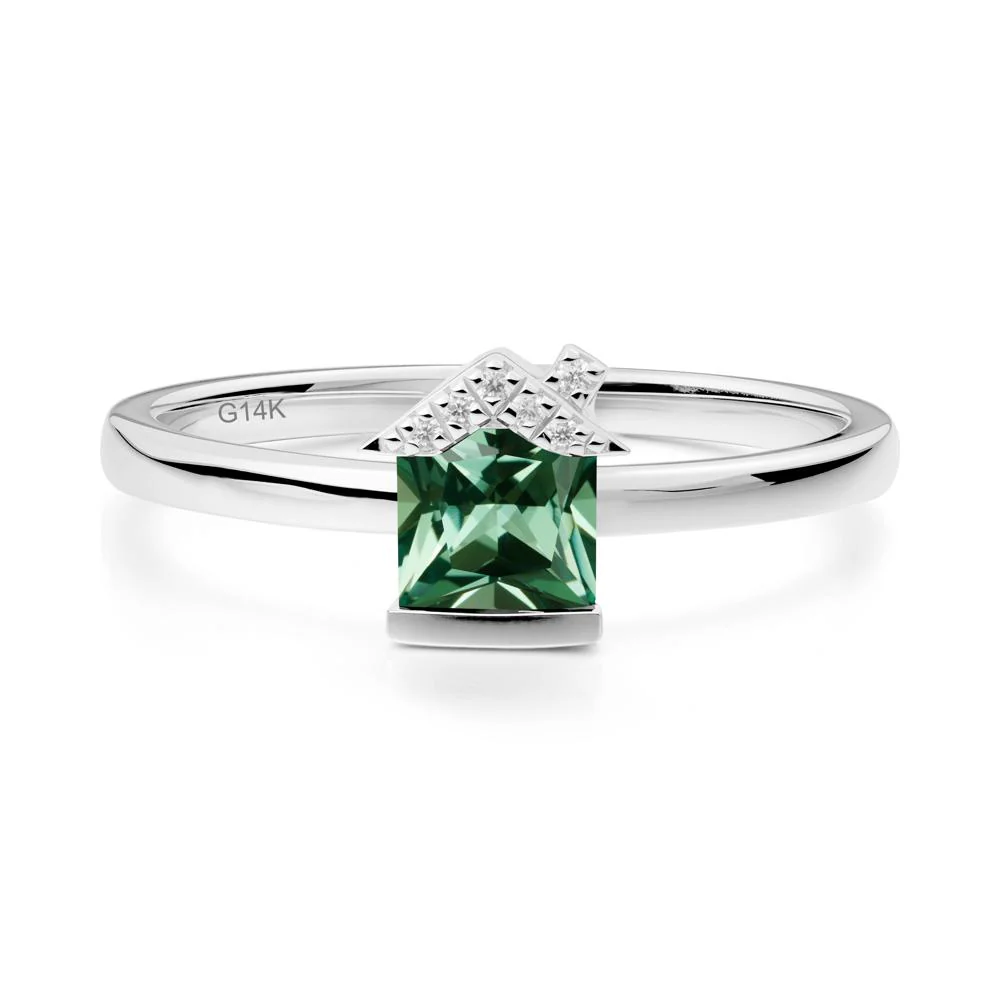 Bezel Set Princess Cut Green Sapphire Ring - Image 4