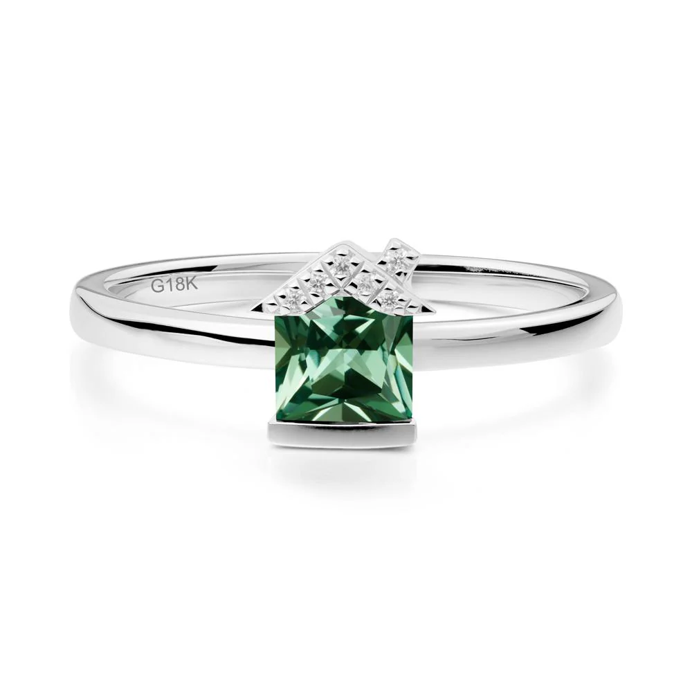 Bezel Set Princess Cut Green Sapphire Ring - Image 7