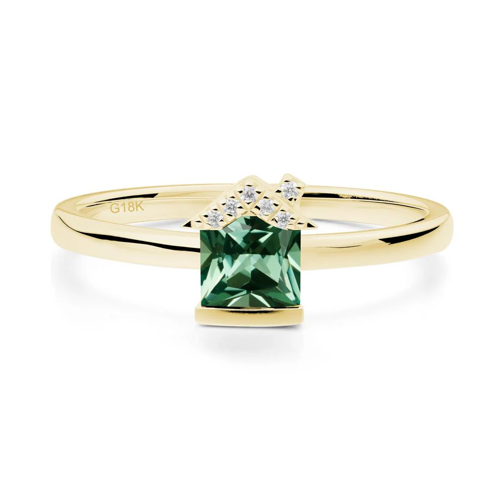 Bezel Set Princess Cut Green Sapphire Ring - Image 8