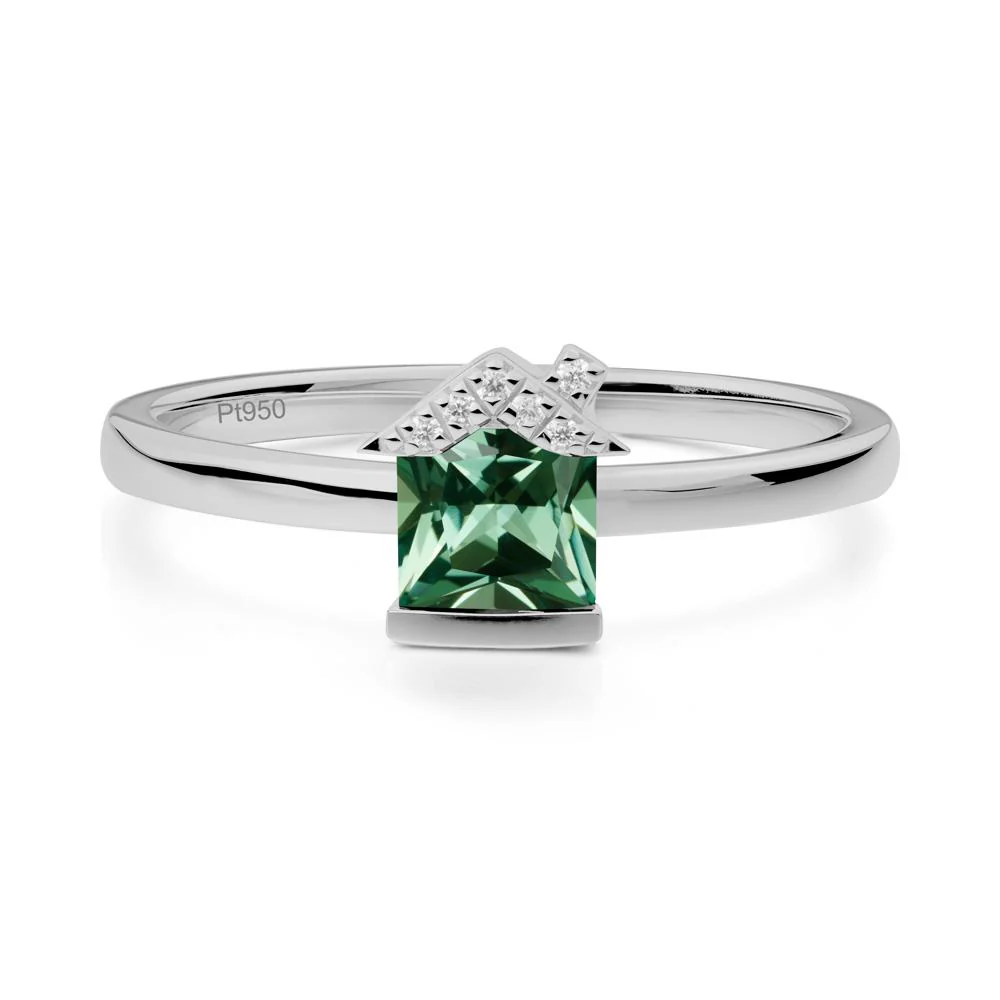 Bezel Set Princess Cut Green Sapphire Ring - Image 9