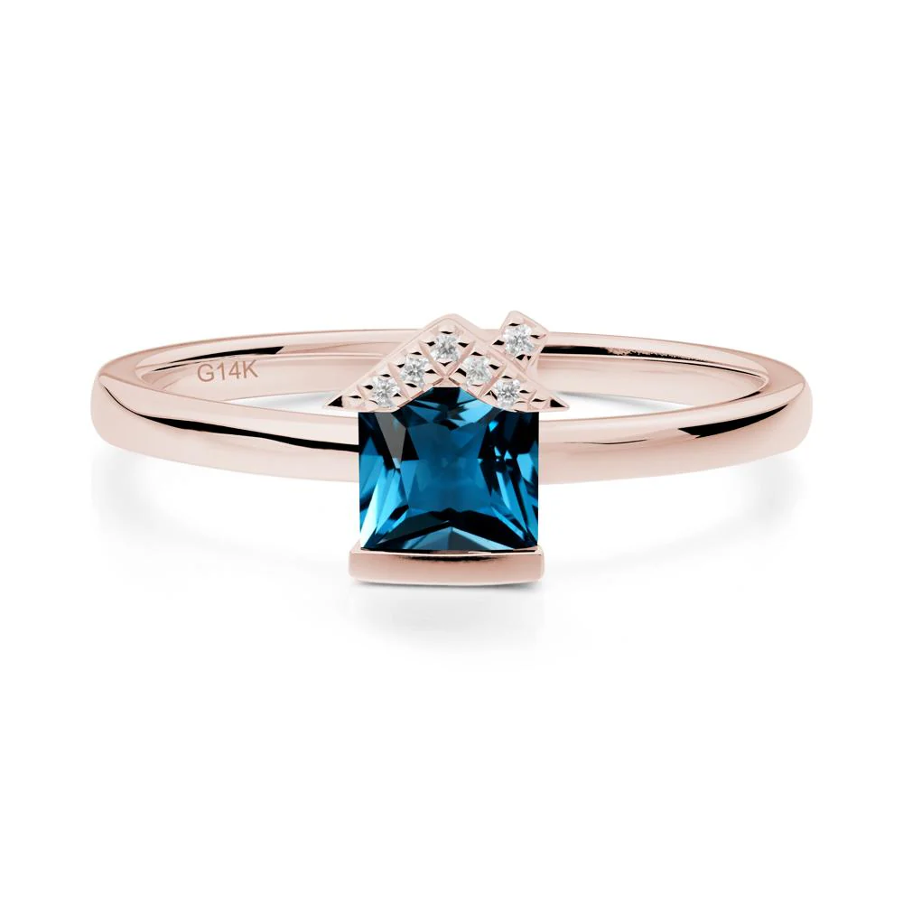 Bezel Set Princess Cut London Blue Topaz Ring - Image 2