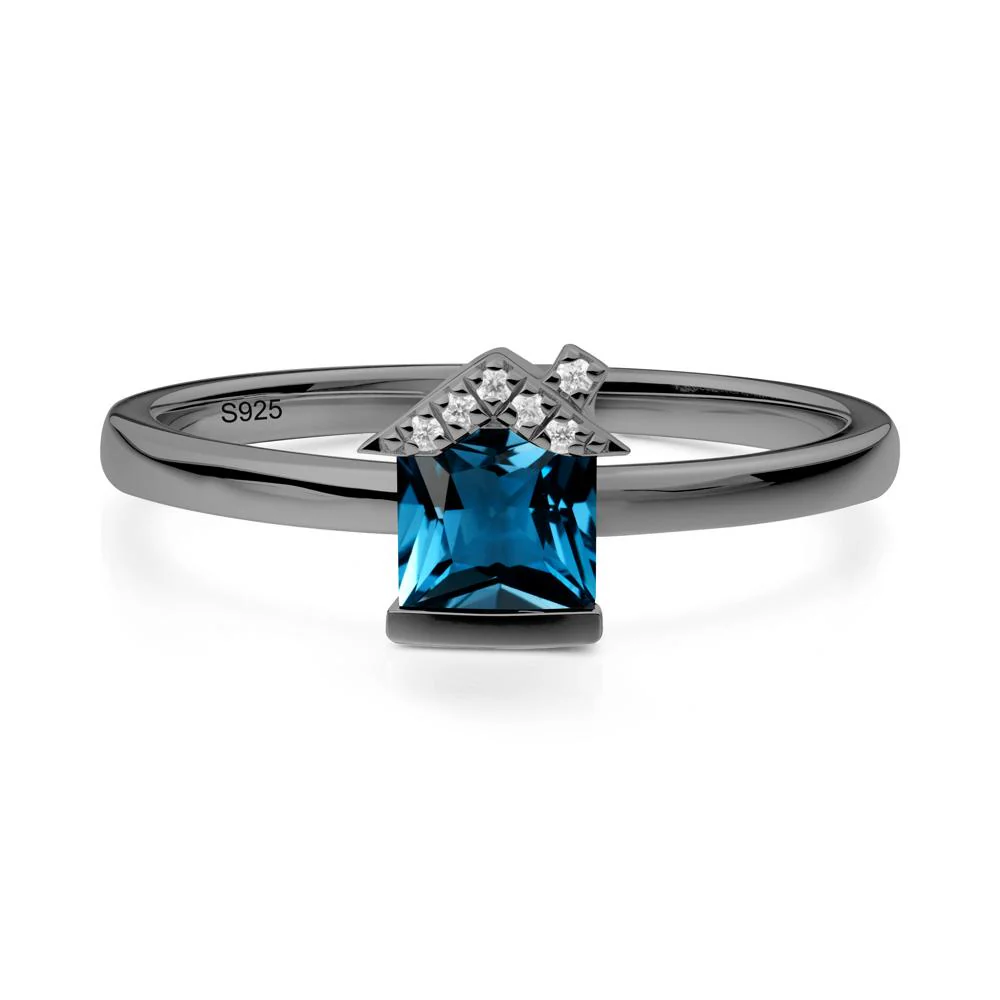 Bezel Set Princess Cut London Blue Topaz Ring - Image 3