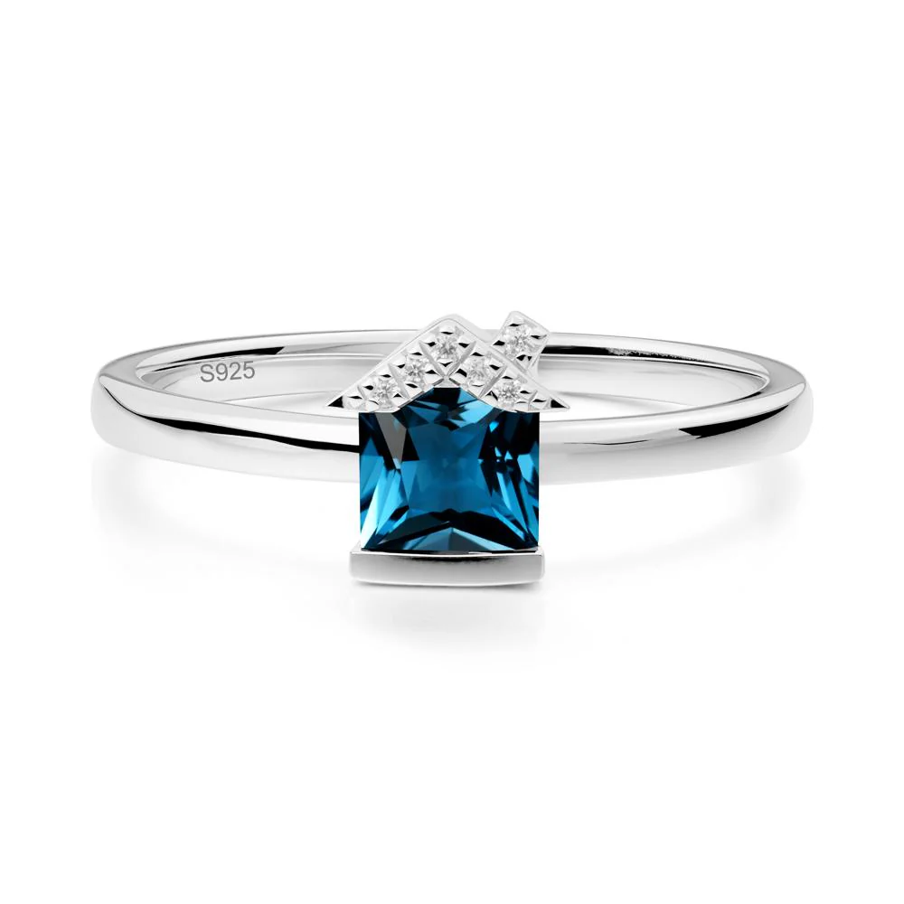 Bezel Set Princess Cut London Blue Topaz Ring - Image 5