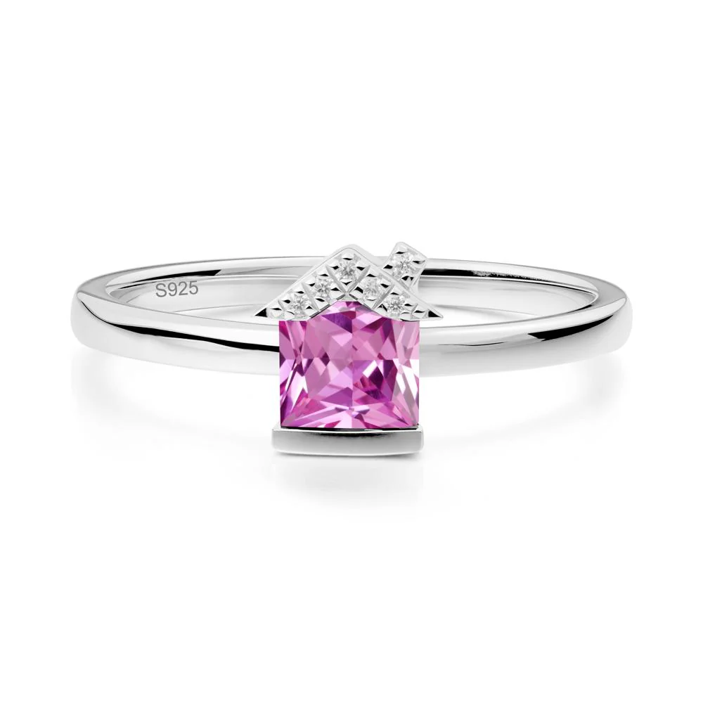 Bezel Set Princess Cut Pink Sapphire Ring